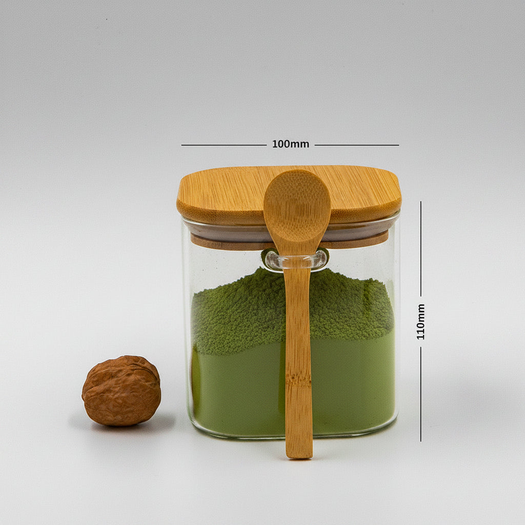 Bundle of 4 Square Glass Jars (18 oz) with spoon