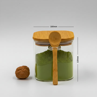 Bundle of 4 Square Glass Jars (18 oz) with spoon