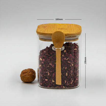 Bundle of 4 Square Glass Jars (25 oz) with spoon