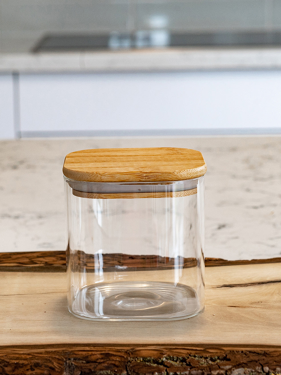 Units of Square Bamboo Jars (24 oz, 29 oz, 34 oz, 44 oz), Pantry Storage Containers, Flour Container, Cereal Container