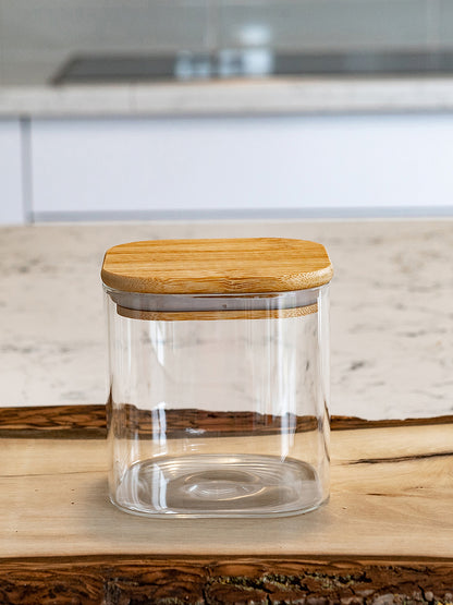 Units of Square Bamboo Jars (24 oz, 29 oz, 34 oz, 44 oz), Pantry Storage Containers, Flour Container, Cereal Container