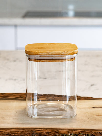 Units of Square Bamboo Jars (24 oz, 29 oz, 34 oz, 44 oz), Pantry Storage Containers, Flour Container, Cereal Container