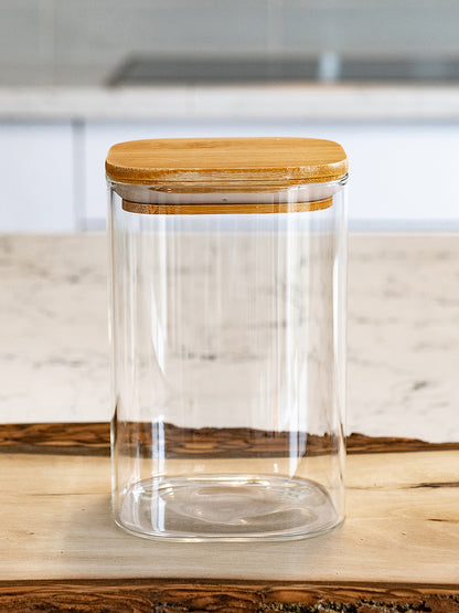 Units of Square Bamboo Jars (24 oz, 29 oz, 34 oz, 44 oz), Pantry Storage Containers, Flour Container, Cereal Container
