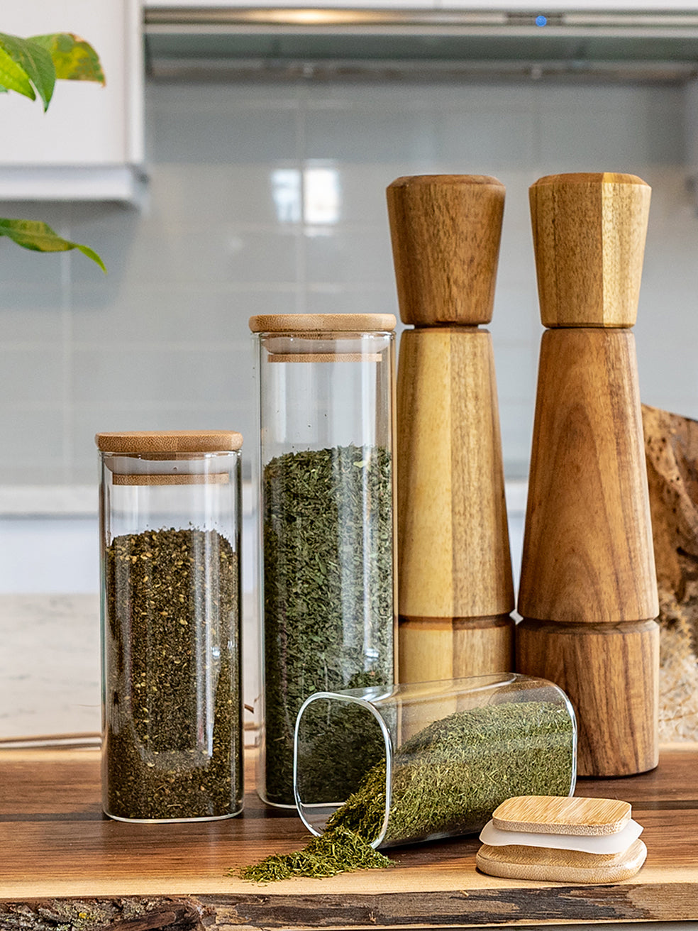 Units of Square Bamboo Lid Jars 2.5" wide (6 oz, 7.5 oz, 11 oz, 13.5 oz, 16 oz), Food Containers, Jars for Spices