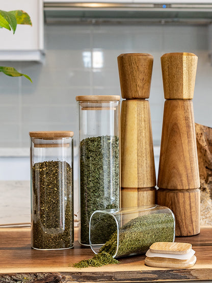 Units of Square Bamboo Lid Jars 2.5" wide (6 oz, 7.5 oz, 11 oz, 13.5 oz, 16 oz), Food Containers, Jars for Spices