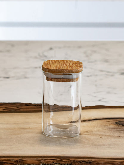Units of Square Bamboo Lid Jars 2.5" wide (6 oz, 7.5 oz, 11 oz, 13.5 oz, 16 oz), Food Containers, Jars for Spices
