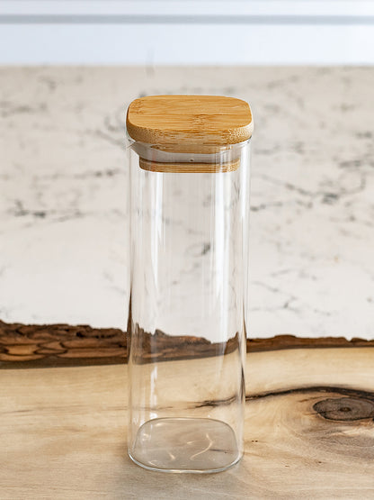 Units of Square Bamboo Lid Jars 2.5" wide (6 oz, 7.5 oz, 11 oz, 13.5 oz, 16 oz), Food Containers, Jars for Spices