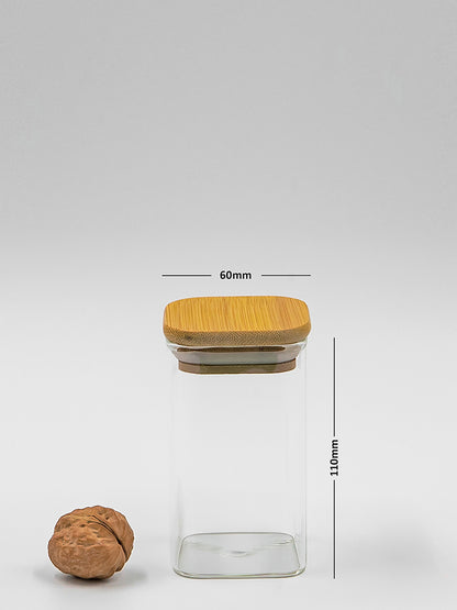 Units of Square Bamboo Lid Jars 2.5" wide (6 oz, 7.5 oz, 11 oz, 13.5 oz, 16 oz), Food Containers, Jars for Spices