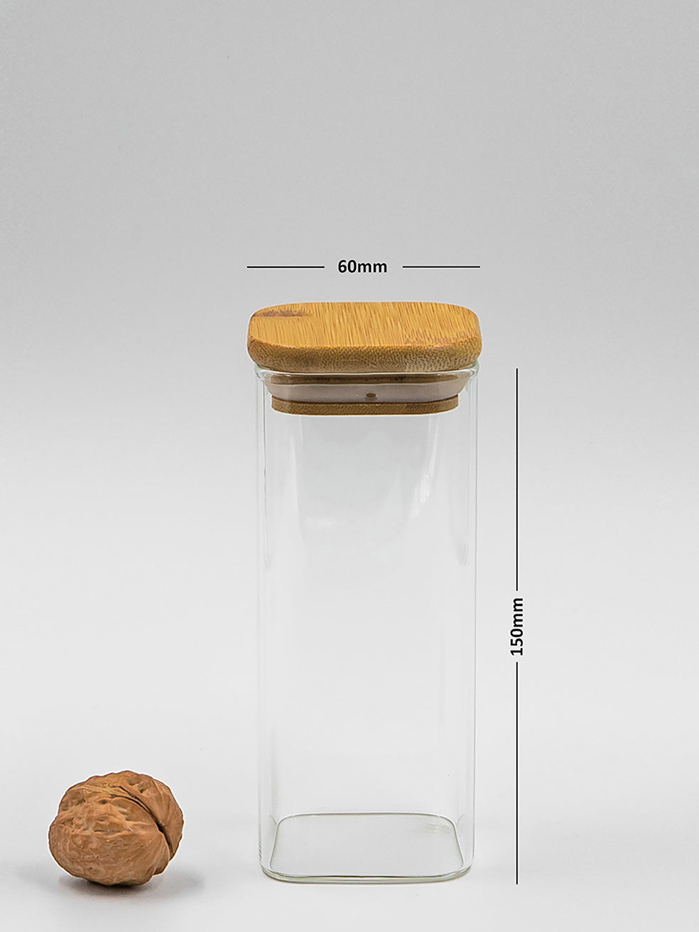 Units of Square Bamboo Lid Jars 2.5" wide (6 oz, 7.5 oz, 11 oz, 13.5 oz, 16 oz), Food Containers, Jars for Spices