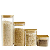 Set of 4 Square Bamboo Lid Jars (6.5, 13.5, 22, 27 oz.), Glass Jars with Bamboo Lids, Cereal Container