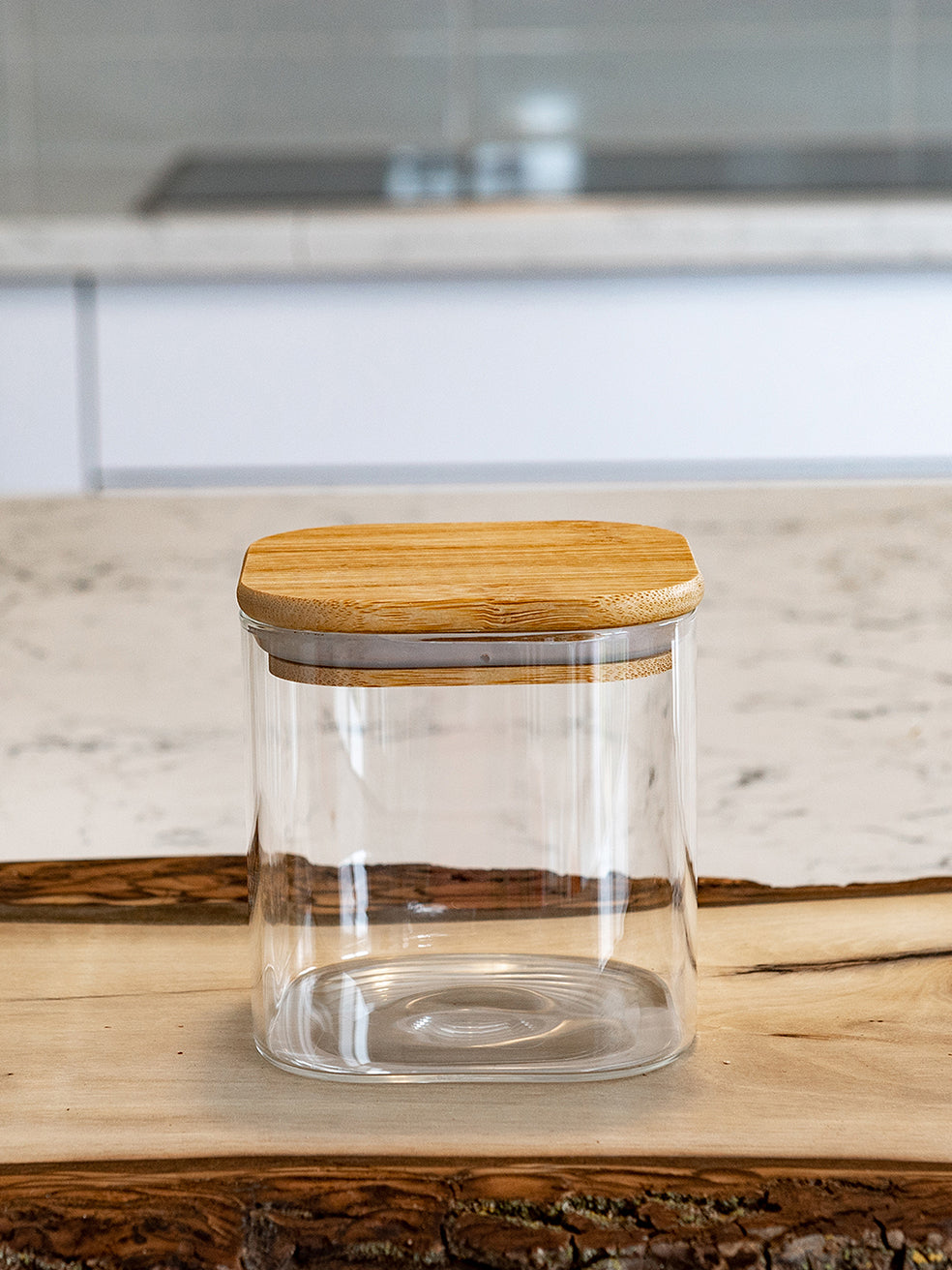 Units of Square Bamboo Lid Jars (6.5 oz, 13.5 oz, 22 oz, 27 oz), Glass Jars with Bamboo Lids, Cereal Container