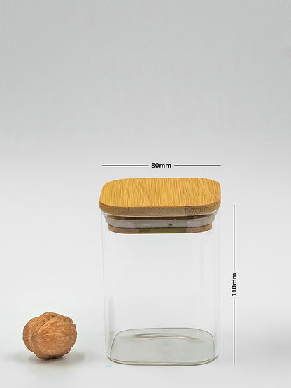 Units of Square Bamboo Lid Jars (6.5 oz, 13.5 oz, 22 oz, 27 oz), Glass Jars with Bamboo Lids, Cereal Container