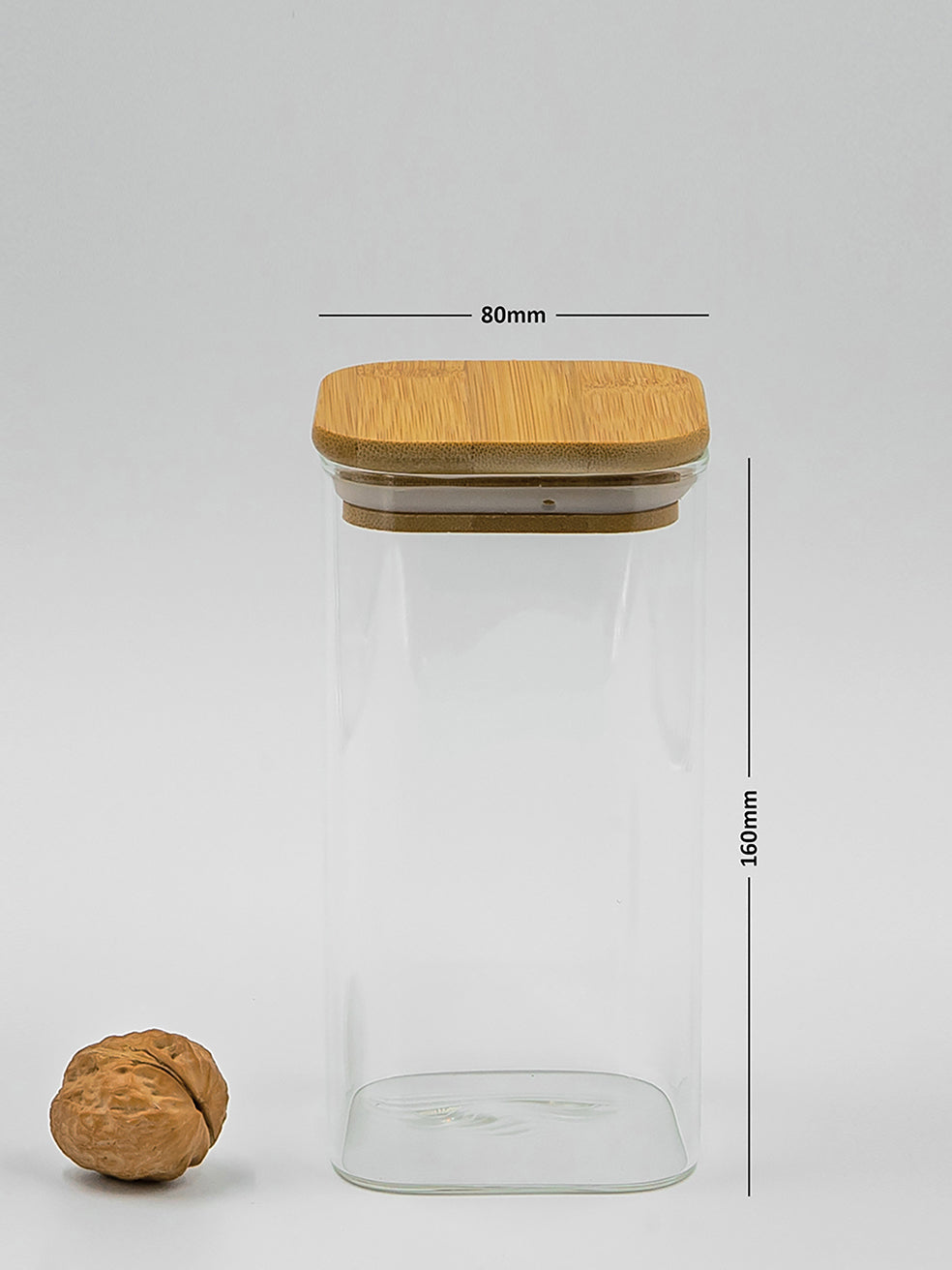 Units of Square Bamboo Lid Jars (6.5 oz, 13.5 oz, 22 oz, 27 oz), Glass Jars with Bamboo Lids, Cereal Container