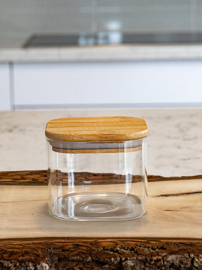 Units of Square Bamboo Lid Jars (6.5 oz, 13.5 oz, 22 oz, 27 oz), Glass Jars with Bamboo Lids, Cereal Container