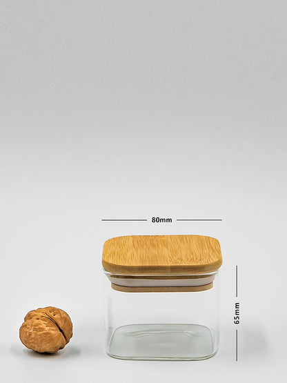 Units of Square Bamboo Lid Jars (6.5 oz, 13.5 oz, 22 oz, 27 oz), Glass Jars with Bamboo Lids, Cereal Container