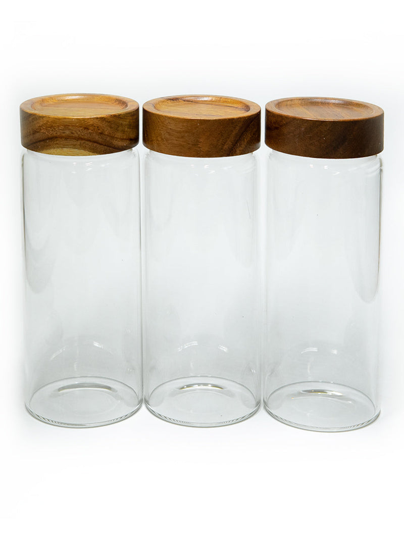 Set of 3 PREMIUM Large Acacia Lid Spice Jars (30.5 oz), Secure Lid Spice Jars, Acacia Screw Cap Jars