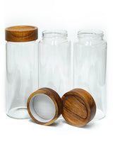 Set of 3 PREMIUM Large Acacia Lid Spice Jars (30.5 oz), Secure Lid Spice Jars, Acacia Screw Cap Jars