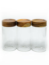 Set of 3 PREMIUM Large Acacia Lid Spice Jars (22 oz), Secure Lid Spice Jars, Acacia Screw Cap Jars