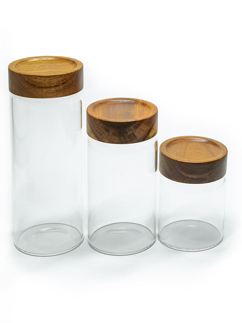 Set of 3 PREMIUM Large Acacia Lid Spice Jars (18.5 oz, 22 oz, 30.5 oz), Secure Lid Spice Jars, Acacia Screw Cap Jars