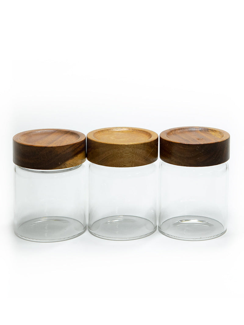 Set of 3 PREMIUM Large Acacia Lid Spice Jars (18.5 oz), Secure Lid Spice Jars, Acacia Screw Cap Jars