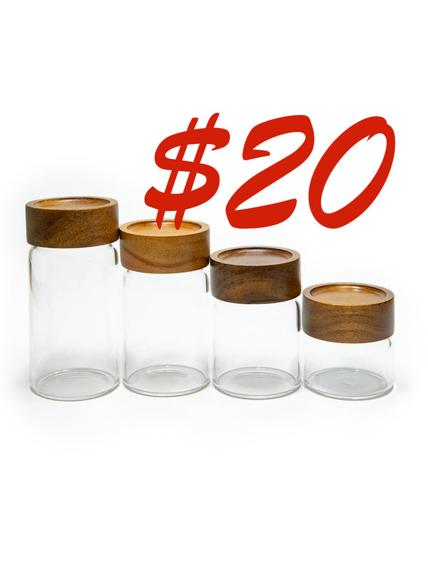 Set of 4 PREMIUM Acacia Lid Spice Jars (3.3, 5.5, 7.5 and 9.5 oz), Secure Lid Spice Jars, Acacia Screw Cap Jars