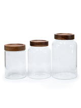 Set of 3 PREMIUM Large Acacia Lid Jars (50, 90, 120 oz), Secure Lid Spice Jars, Acacia Screw Cap Jars