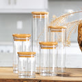 Set of 5 Square Bamboo Lid Jars 2.5" wide (6, 7.5, 11, 13.5, 16 oz), Food Containers, Jars for Spices