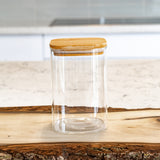 Square Bamboo Lid Jars (6.5, 13.5, 22, 27 oz.), Glass Jars with Bamboo Lids, Cereal Container