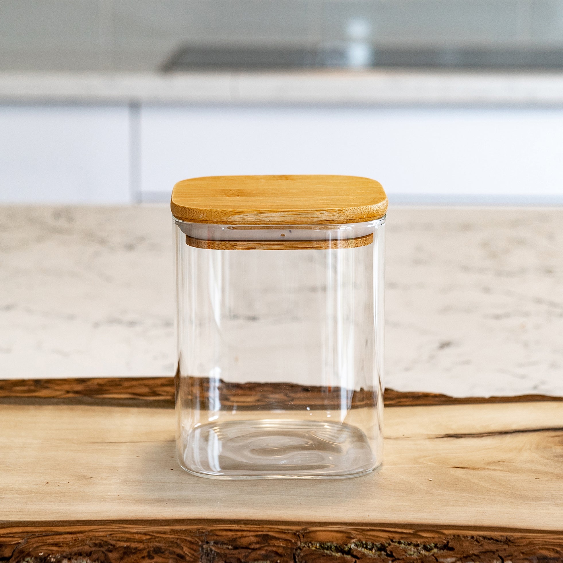 SET of 3 Square Bamboo Jars (24, 29, 34 oz. ), Pantry Storage Containers, Flour Container, Cereal Container