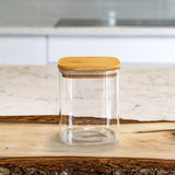 Square Bamboo Lid Jars (6.5, 13.5, 22, 27 oz.), Glass Jars with Bamboo Lids, Cereal Container