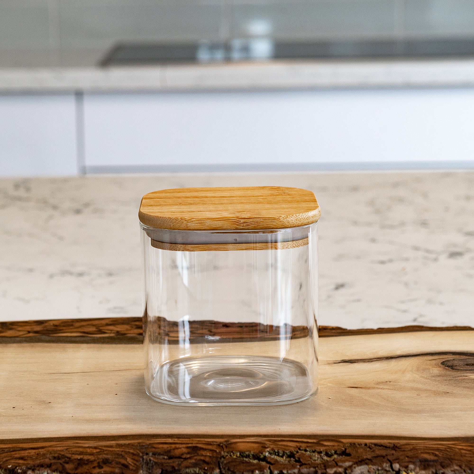 SET of 3 Square Bamboo Jars (24, 29, 34 oz. ), Pantry Storage Containers, Flour Container, Cereal Container