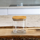 Square Bamboo Lid Jars (6.5, 13.5, 22, 27 oz.), Glass Jars with Bamboo Lids, Cereal Container