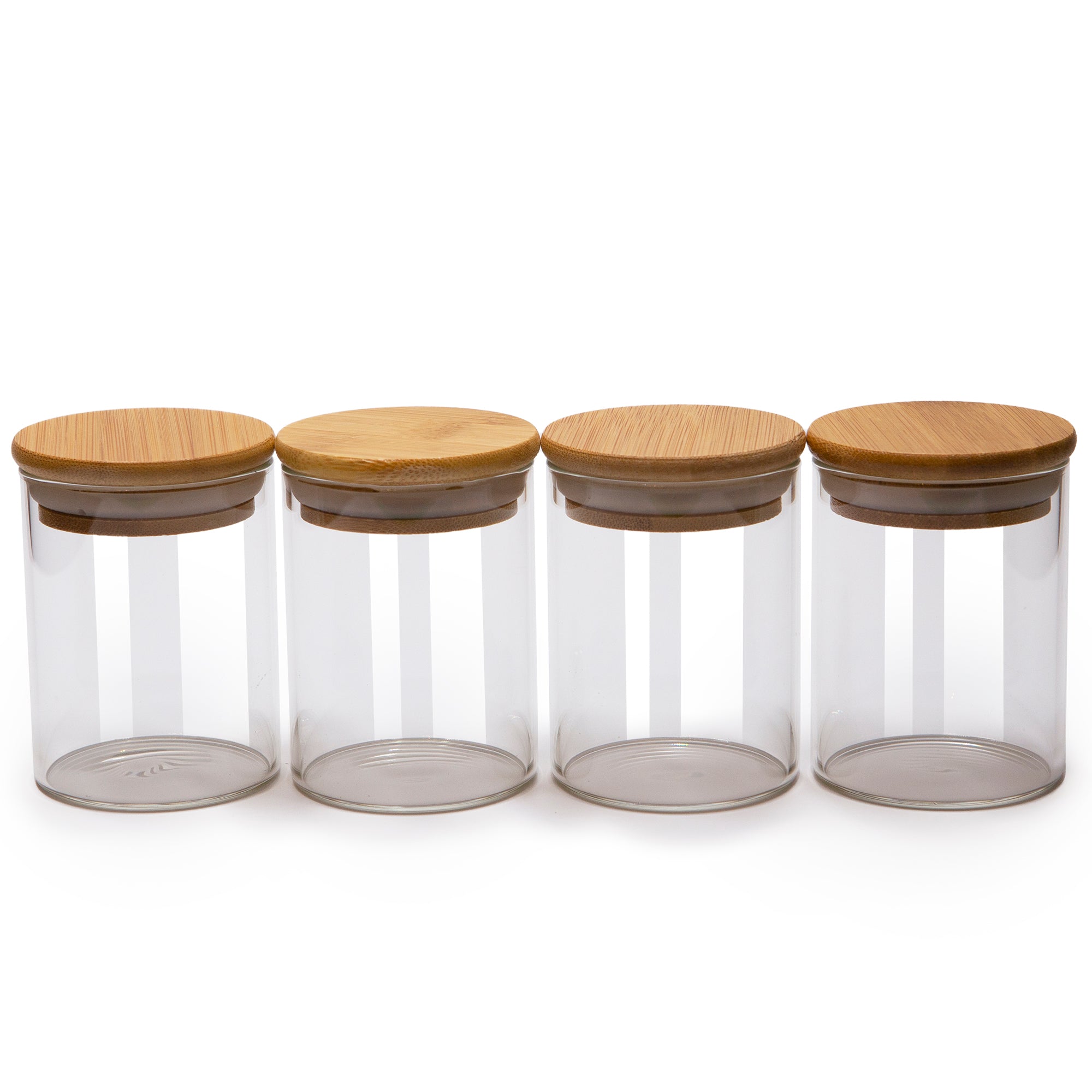 Set of 4 Round Bamboo Spice Jars (2.5" Wide), Jars for Spices (8.5, 10, 12, 15 oz), Airtight Containers
