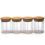 Set of 4 Round Bamboo Spice Jars (2.5" Wide), Jars for Spices (8.5, 10, 12, 15 oz), Airtight Containers