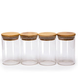 Set of 4 Round Bamboo Spice Jars (2.5" Wide), Jars for Spices (8.5, 10, 12, 15 oz), Airtight Containers