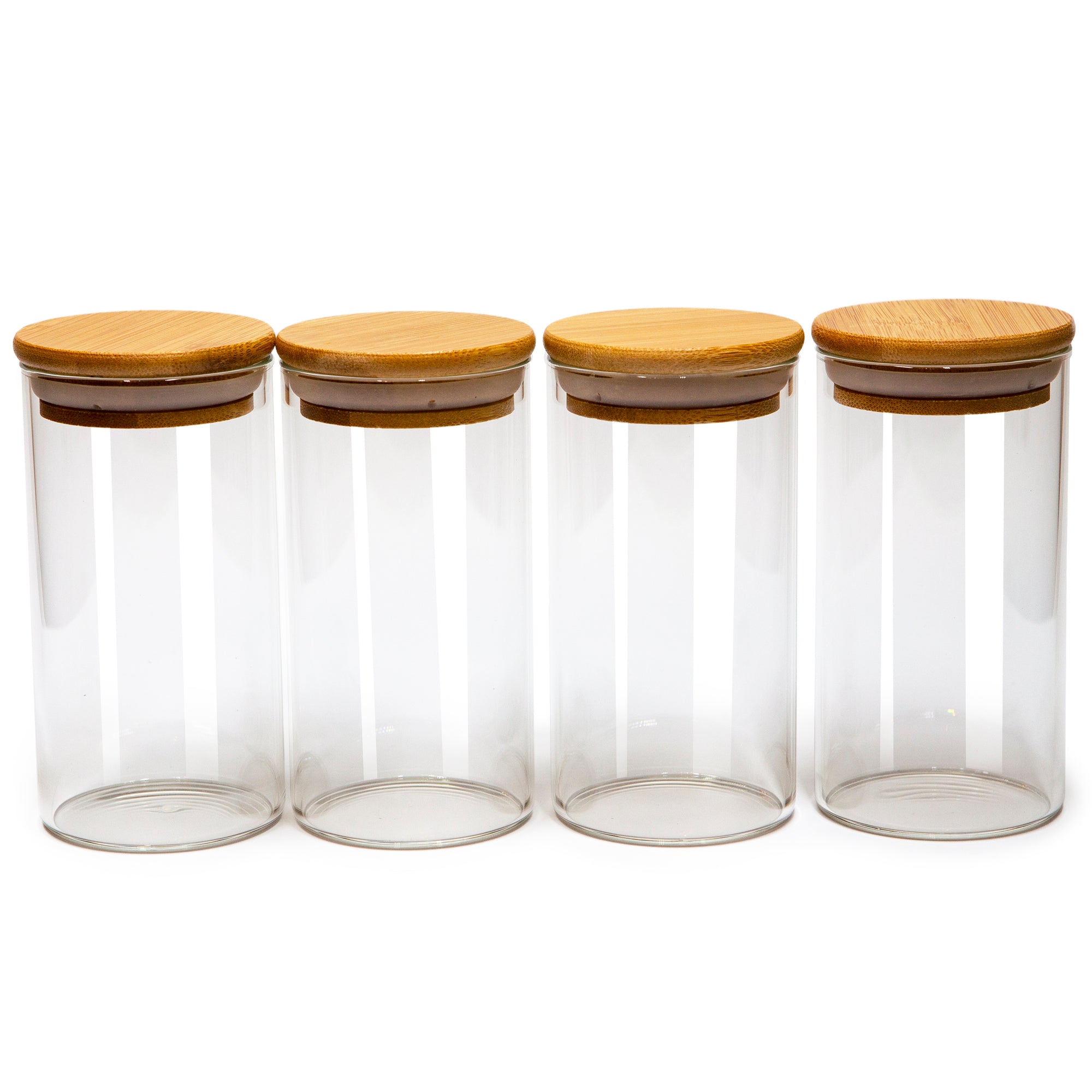 Set of 4 Round Bamboo Spice Jars (2.5" Wide), Jars for Spices (8.5, 10, 12, 15 oz), Airtight Containers