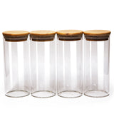 Set of 4 Round Bamboo Spice Jars (2.5" Wide), Jars for Spices (8.5, 10, 12, 15 oz), Airtight Containers