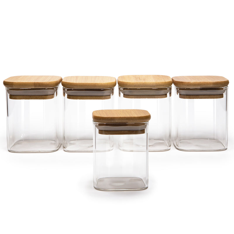 Square Bamboo Lid Jars 2.5" wide (6, 7.5, 11, 13.5, 16 oz), Food Containers, Jars for Spices