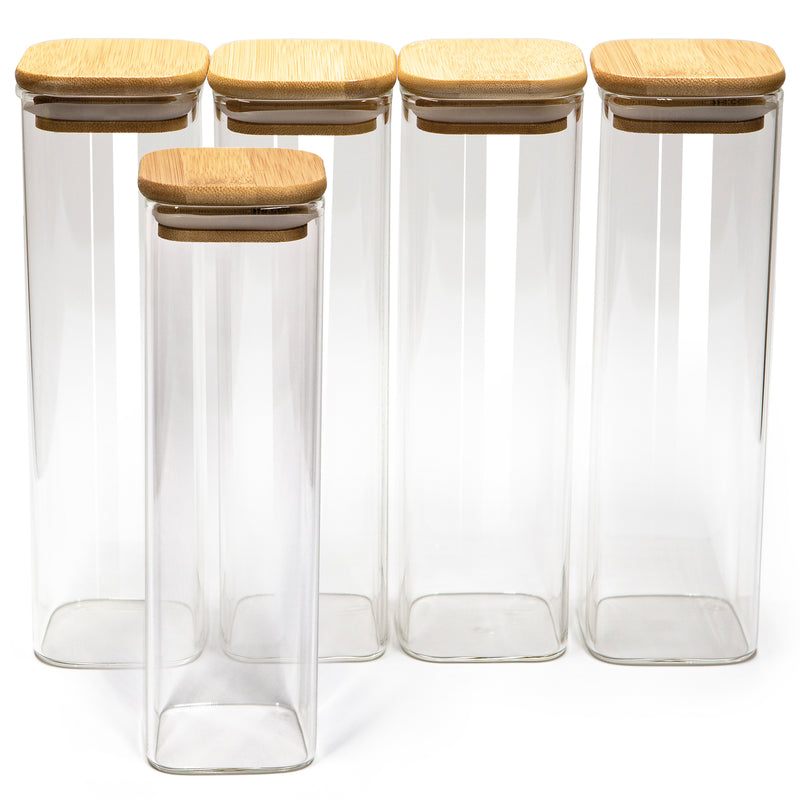 Square Bamboo Lid Jars 2.5" wide (6, 7.5, 11, 13.5, 16 oz), Food Containers, Jars for Spices