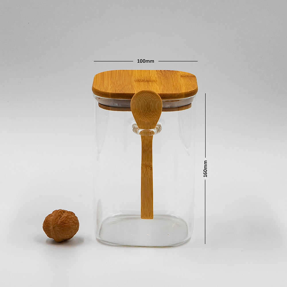 Set of 4 Tea & Coffee Square Jars with Bamboo Lids (18.5, 25, 34, 44 oz.), Airtight Container, Food Containers, glass containers with lids