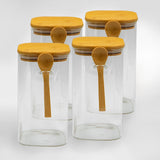 Tea & Coffee Square Jars with Bamboo Lids (18.5, 25, 34, 44 oz.), Airtight Container, Food Containers, glass containers with lids