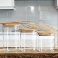 SET of 3 Square Bamboo Jars (24, 29, 34 oz. ), Pantry Storage Containers, Flour Container, Cereal Container