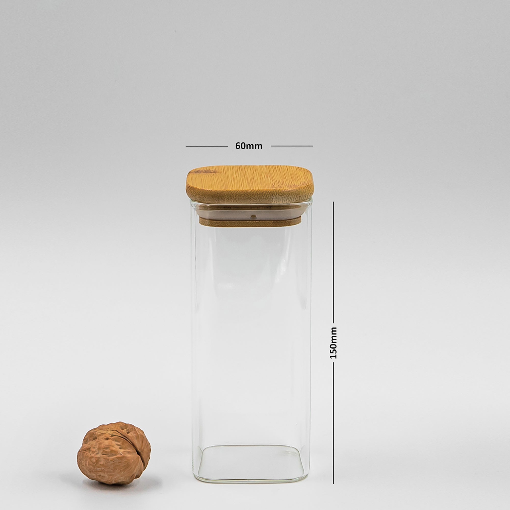 Set of 5 Square Bamboo Lid Jars 2.5" wide (6, 7.5, 11, 13.5, 16 oz), Food Containers, Jars for Spices