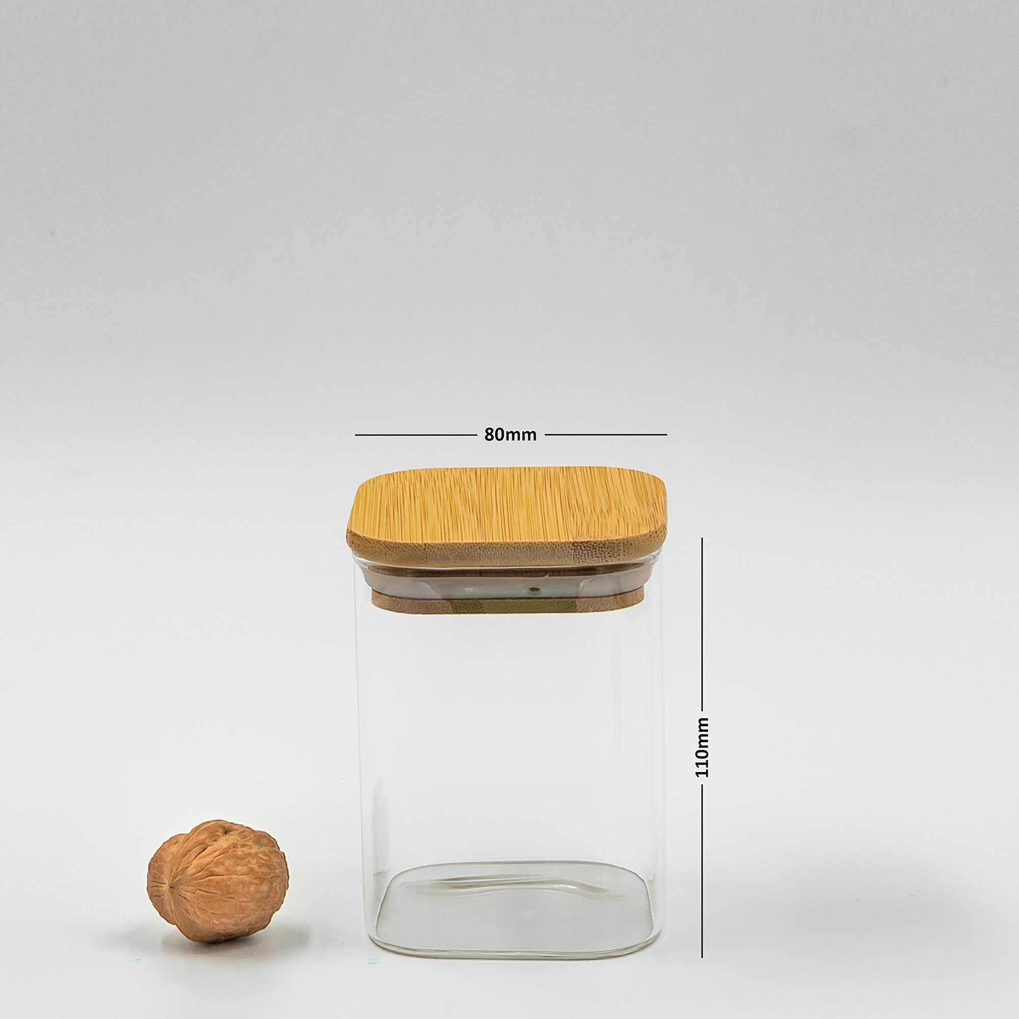 Set of 4 Square Bamboo Lid Jars (6.5, 13.5, 22, 27 oz.), Glass Jars with Bamboo Lids, Cereal Container