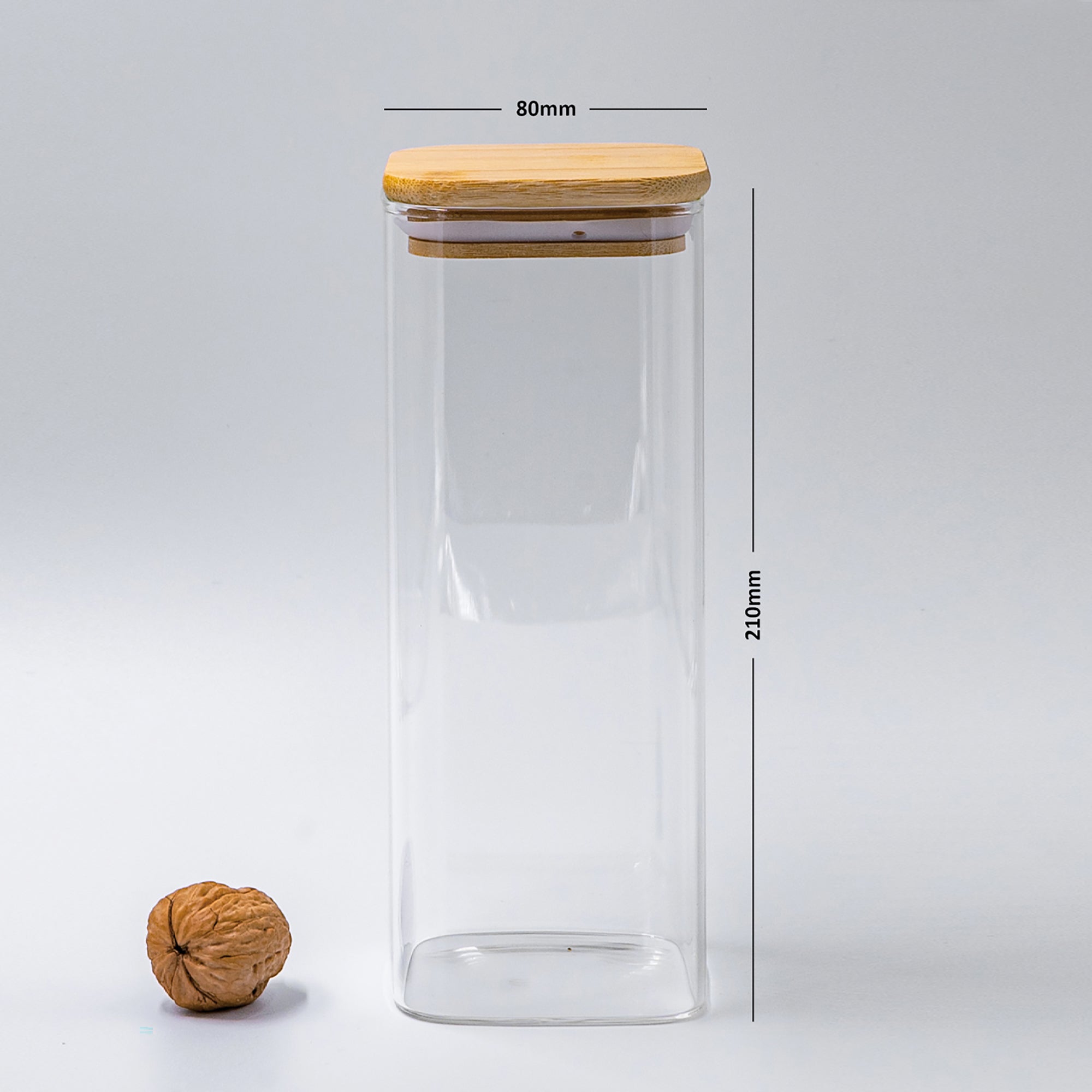 Set of 4 Square Bamboo Lid Jars (6.5, 13.5, 22, 27 oz.), Glass Jars with Bamboo Lids, Cereal Container
